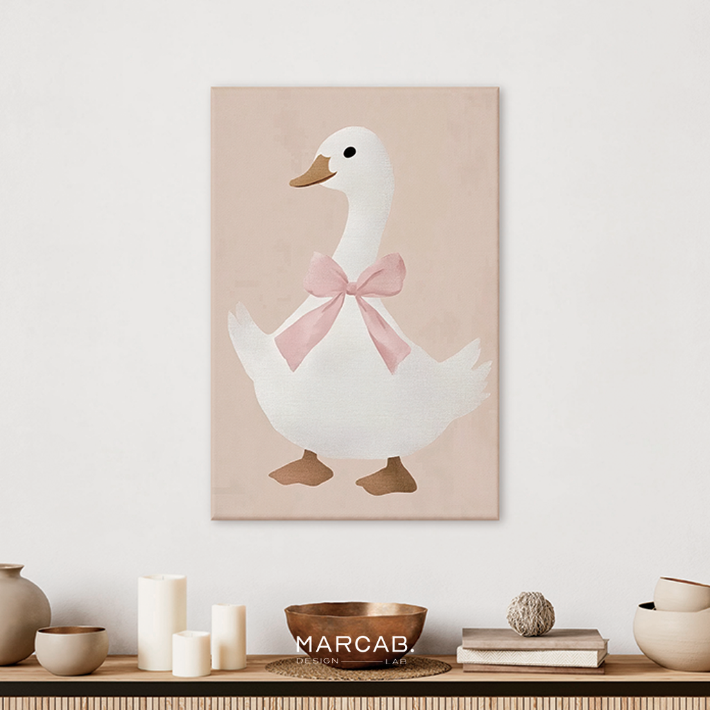 White goose with pink bow